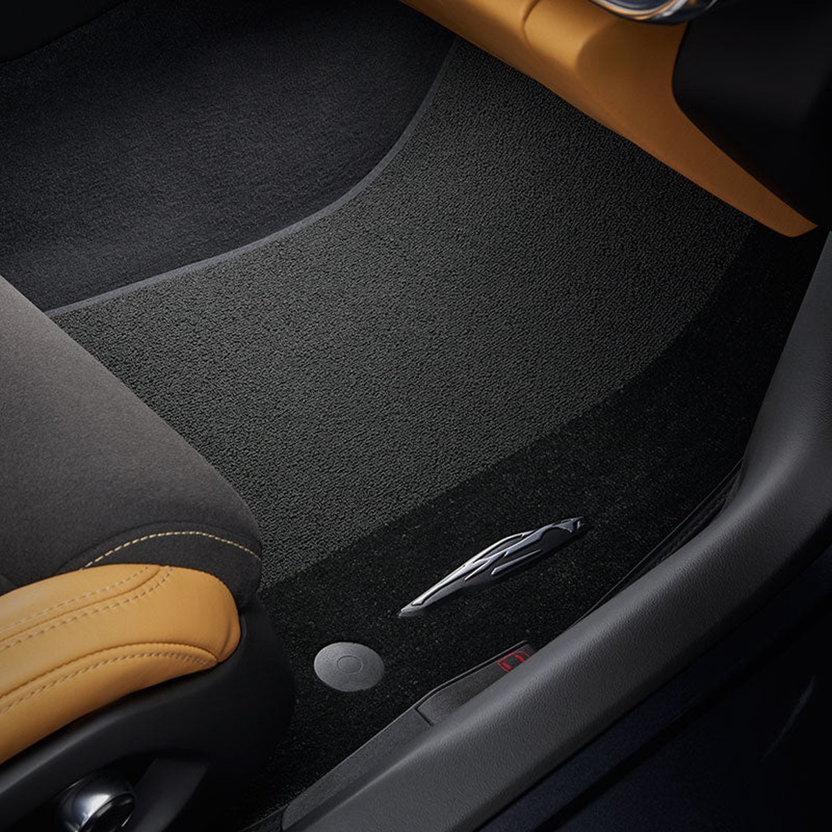 "2020 C8 Corvette Stingray Front Floor Mats, Premium Carpet, Black With Black Stitching "