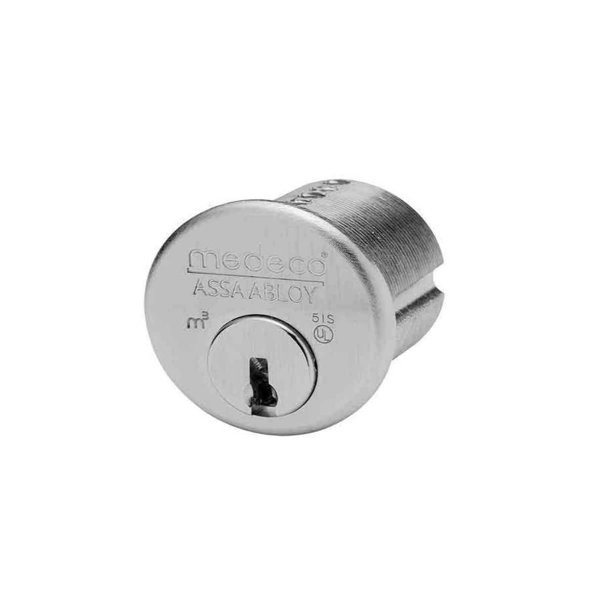Medeco - 100100T-26-DLT-Z01 - Mortise Cylinder M3 with 5-Pin DL Keyway and 1 - CT-Z01 Standard Yale Cam - 26 (Satin Chrome)