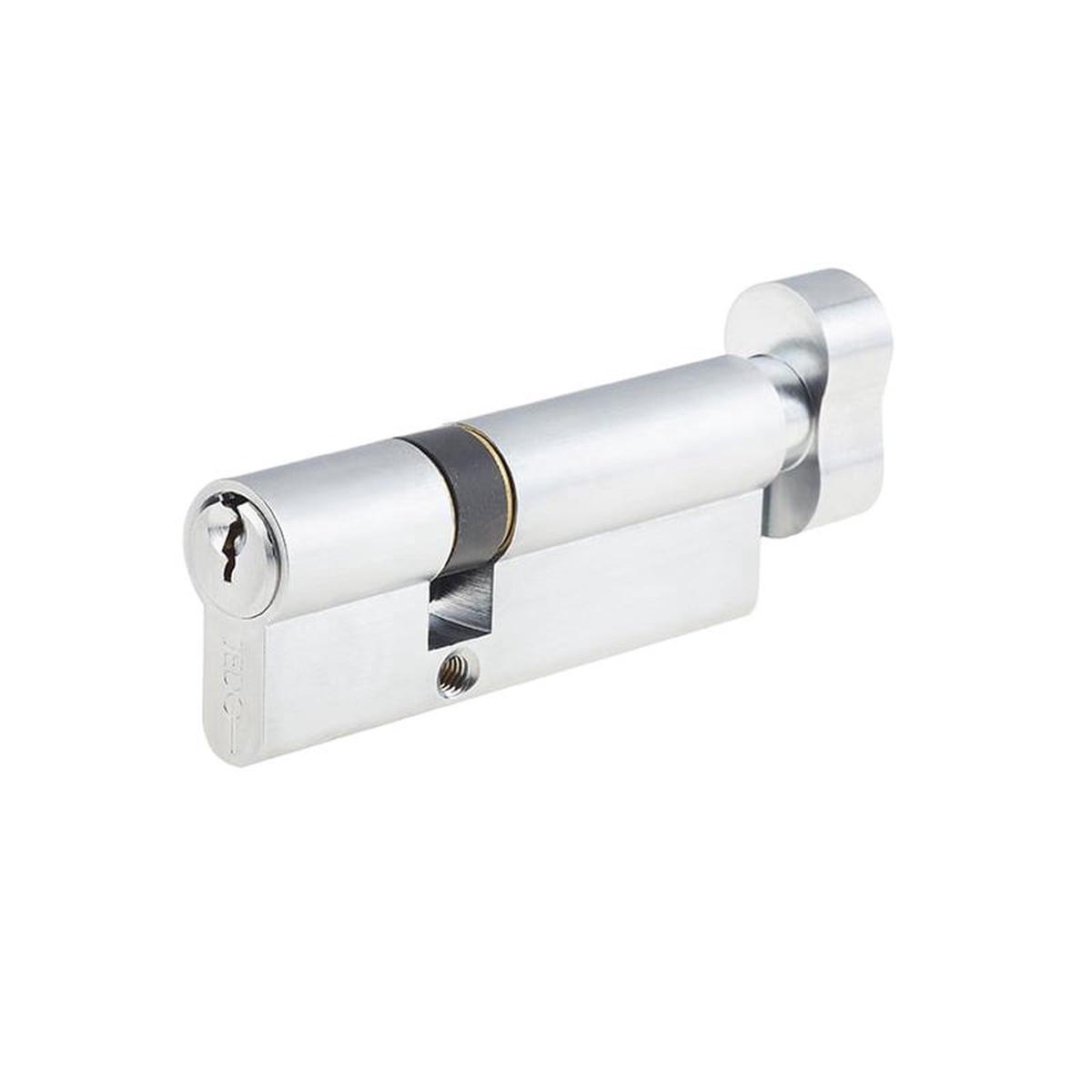 30x70mm 5 Pin Euro Profile Offset Cylinder & Turn, Keyed to Differ with 3 Keys - Satin Chrome