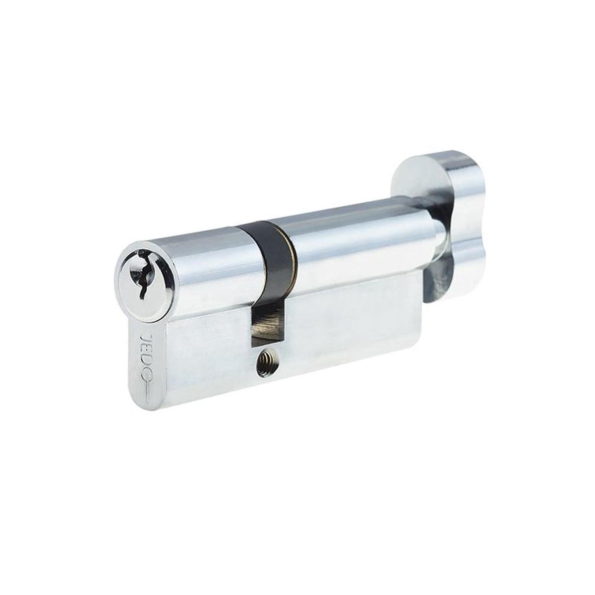 35x45mm 5 Pin Euro Profile Offset Cylinder & Turn, Keyed to Differ with 3 Keys - Polished Chrome
