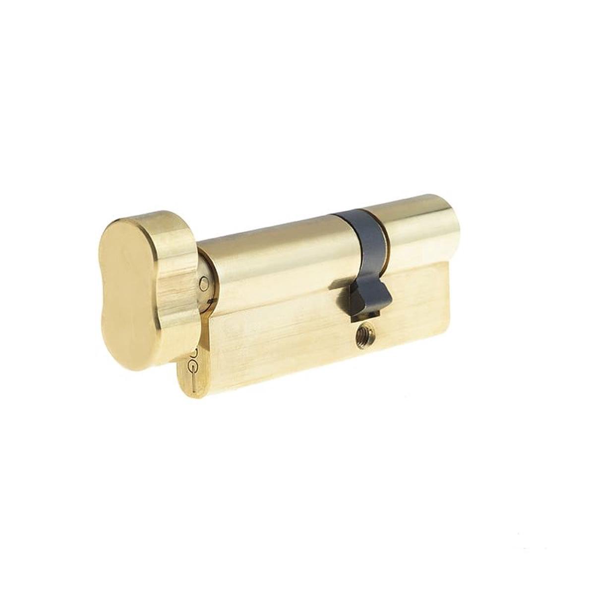 35x55mm 5 Pin Euro Profile Offset Cylinder & Turn, Keyed to Differ with 3 Keys - Polished Brass